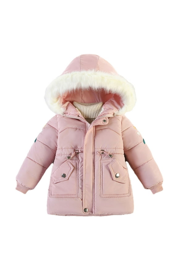 Kids Girls Puffer Jacket Winter Parka Coats Padded Coat Children's Hooded Heavy Coat Fashion Casual Thickened Down Jacket Pink
