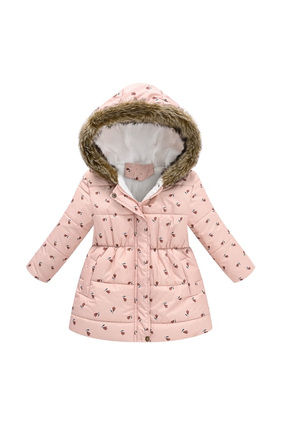 Kids Girls Puffer Jacket Winter Parka Coats Padded Coat Fashion Casual Long Sleeve Turndown Neck Heavy Coat Printed Clothing Outerwear Parkas Orange
