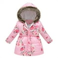 thumbnail image 1 of Odeerbi Kids Girls Puffer Jacket Winter Parka Coats Padded Coat Fashion Casual Long Sleeve Turndown Neck Heavy Coat Printed Clothing Outerwear Parkas Pink, 1 of 8
