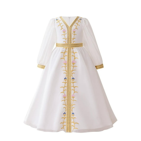 Odeerbi Kids Girls Retro Vintage Muslim Dress Embroidered Islamic Prayer Dress Cotton Princess Evening Dress Gowns Formal Dresses Long Sleeve Robe Kids Girls Clothes