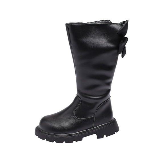 Odeerbi Kids Girls Rhinestone Bow High Boots Fall New 2025 Fashion Long Barrel High Barrel Boots Black 8-9 Years