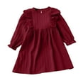 thumbnail image 1 of Odeerbi Kids Girls Ruffle Long Sleeve Cotton Linen Dress Spring Summer Retro Vintage Princess Dresses Solid Color Round Neck Cute Dress Kids Girls Clothes, 1 of 8