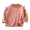 thumbnail image 1 of Odeerbi Kids Girls Ruffle Long Sleeve Shirt Fall Winter Base Layer Dots Printed Undershirt Fashion Casual Round Neck Printing Tops Red, 1 of 3