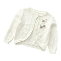Odeerbi Kids Girls Shrugs Dress Cover Up Cropped Cardigan Fashionable Loose Button Cardigan Perforated Round Neck Long Sleeve Casual Tops White