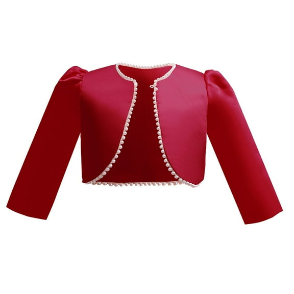 Odeerbi Kids Girls Shrugs Pearl Cropped Cardigan Dress Cover Up Children Solid Color Long Sleeve One Button Party Dress Cape Burgundy