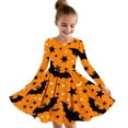 thumbnail image 1 of Odeerbi Kids Girls Skater Twirl A-Line Dress Long Sleeve Pleated Dancing Dress Spring Fall Halloween Dress 4-14 Years Children Halloween Printed Princess Dress Kids Clothes Orange, 1 of 4