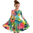thumbnail image 1 of Odeerbi Kids Girls Skater Twirl A-Line Dress Long Sleeve Pleated Dancing Dress Spring Fall Dress 4-14 Years Children Oil Painting Printed Princess Dress Kids Clothes Green, 1 of 4