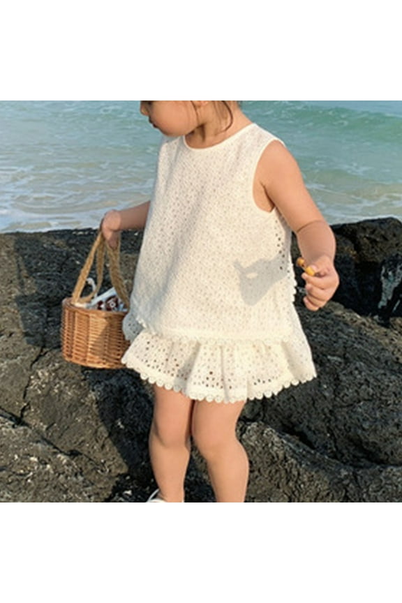Kids Girls Skirt Outfits Summer Clothes 1-5 Years Hollow Out Backless Cotton Tank Top with Shorts Two-piece Set White