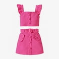 thumbnail image 1 of Odeerbi Kids Girls Skirt Outfits Summer Clothes Cotton Suspenders Ruffle Sleeve Tank Tops Buttons Skirt with Belt Fashion Two-piece Set 3-8 Years Pink, 1 of 6