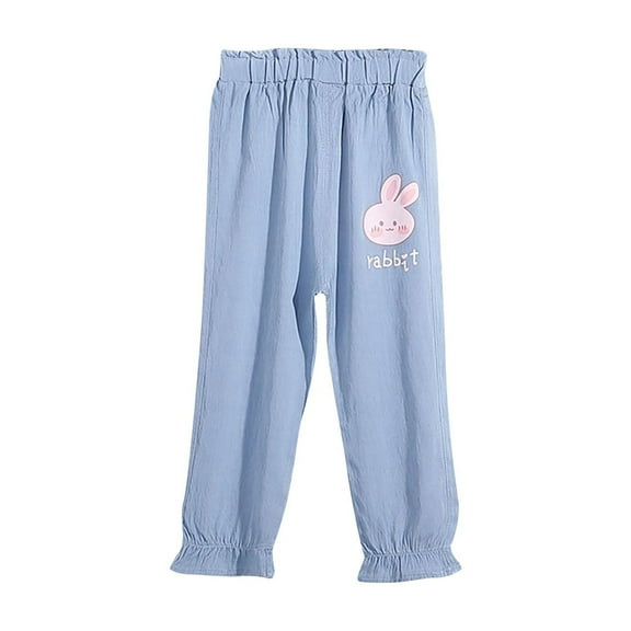Odeerbi Kids Girls Soft Loose Denim Pants Cartoon Printed Jogger Jeans Spring Summer Children's Basic Casual Print Full Length Jean Pants Light Blue