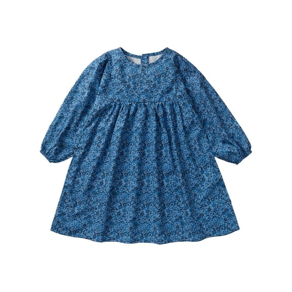 Odeerbi Kids Girls Spring Fall Floral Dress Blue Floral Dress Children's Puffed Sleeve Princess Dress Kids Dresses 2-7 Years Blue
