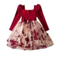 thumbnail image 1 of Odeerbi Kids Girls Spring Fall Princess Dresses New Lace Long Sleeve Ruffled Formal Dresses Round Neck Embroidery Mesh Bow Skirt Burgundy, 1 of 9