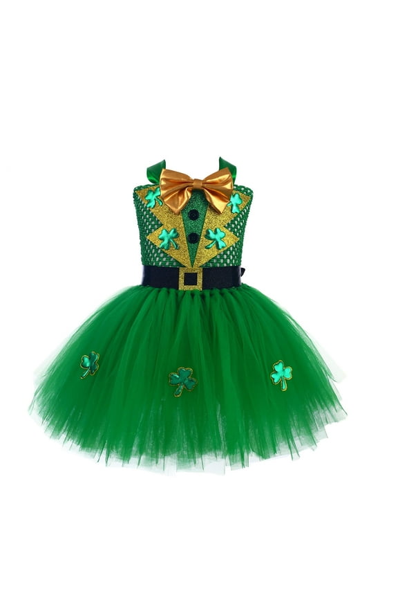 Kids Girls St. Patrick's Day Tutu Dress Girl's Green Sequin Mask Dress Ball Princess Dress