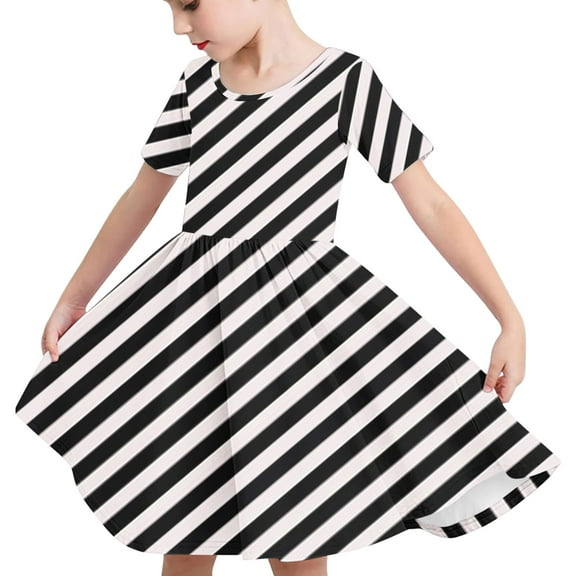Odeerbi Kids Girls Summer A-Line Dress Cute Striped Swing Dress Kids Kids Short Sleeve Stretchy Dress Kids Girls Clothes
