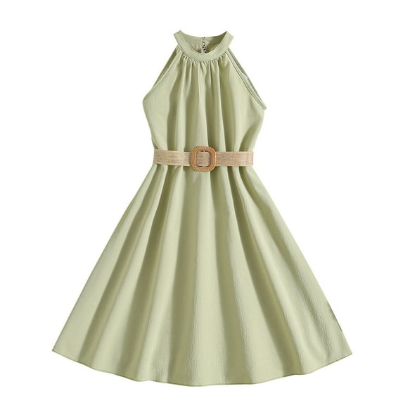 Odeerbi Kids Girls Summer Chiffon Halter Dress Cute Party Princess Dresses Solid Color Sleeveless A-Line Dress Kids Girls Clothes