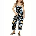 thumbnail image 1 of Odeerbi Kids Girls Summer Jumpsuit Love Print Bib Overalls Casual Sleeveless Rompers Long Pants with Pockets 5-14 Years Black, 1 of 5