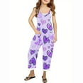thumbnail image 1 of Odeerbi Kids Girls Summer Jumpsuit Love Print Bib Overalls Casual Sleeveless Rompers Long Pants with Pockets 5-14 Years Purple, 1 of 5