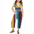 thumbnail image 1 of Odeerbi Kids Girls Summer Jumpsuit Rainbow Striped Bib Overalls Casual Sleeveless Rompers Long Pants with Pockets 5-14 Years Multicolor, 1 of 5
