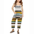 thumbnail image 1 of Odeerbi Kids Girls Summer Jumpsuit Rainbow Striped Bib Overalls Casual Sleeveless Rompers Long Pants with Pockets 5-14 Years Multicolor, 1 of 5