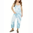 thumbnail image 1 of Odeerbi Kids Girls Summer Jumpsuit Tie-dye Bib Overalls Casual Sleeveless Rompers Long Pants with Pockets 5-14 Years Light Blue, 1 of 6
