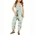 thumbnail image 1 of Odeerbi Kids Girls Summer Jumpsuit Tie-dye Bib Overalls Casual Sleeveless Rompers Long Pants with Pockets 5-14 Years Olive Green, 1 of 6
