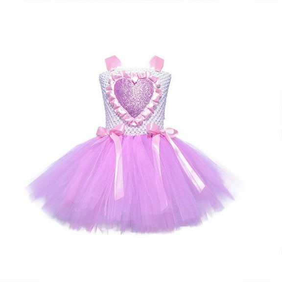 Odeerbi Kids Girls Summer Love Pattern Tulle Tutu Dress Cute Stage Performance Outfits Baby Sleeveless Tank Dress Mesh Princess Dress Kids Girls Clothes