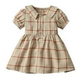 thumbnail image 1 of Odeerbi Kids Girls Summer Plaid Princess Dress Cute Point Collar Cotton Dress Lapel Short Sleeve Dress Kids Girls Clothes, 1 of 4