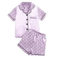 thumbnail image 1 of Odeerbi Kids Girls Summer Satin Silk Pajamas 2 Piece Sleepwear Children's Long Sleeve Round Neck Tops Loungewear PJs Set Purple, 1 of 7