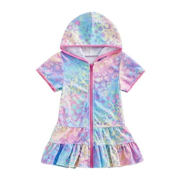Odeerbi Kids Girls Swim Cover Up Toddler Swimsuit Coverup Hooded Zip-Up Beach Bathing Suit Robe