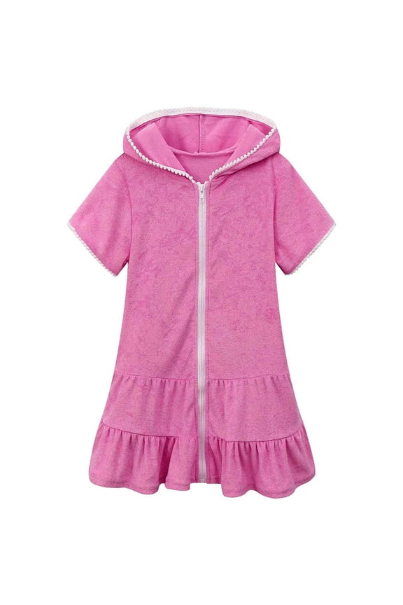 Kids Girls Swim Cover Up Toddler Swimsuit Coverup Hooded Zip-Up Beach Bathing Suit Robe