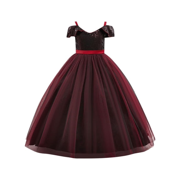 Odeerbi Kids Girls Tulle Princess Dress Off Shoulder Sequin Dress Halloween Birthday Party Gown