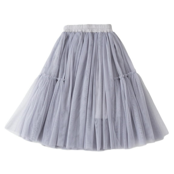 Odeerbi Kids Girls Tulle Tiered Skirt Soft Long Skirts Princess Cute Maxi Skirts for Birthday Party 3-11 Years Gray