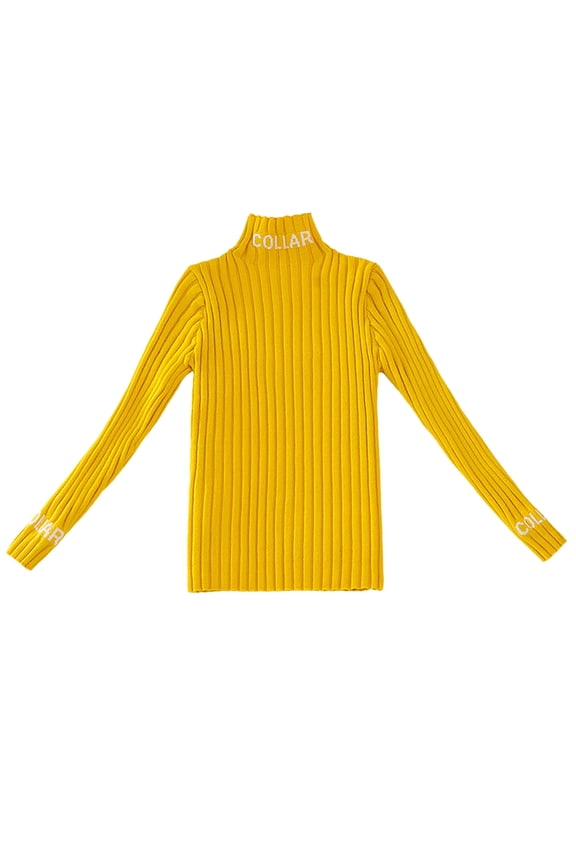 Kids Girls Turtleneck Sweater Rib Knit Sweater Winter High Neck Pullover Sweater Spring Fall Children's Solid Color Basic Layering T-shirt Yellow