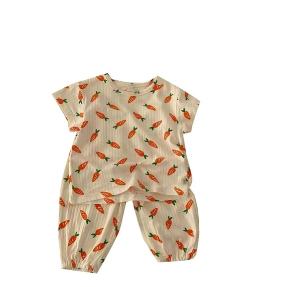 Odeerbi Kids Girls Two Piece Outfits Rib Knit Ice Silk Summer Clothes Fashion Casual Round Neck Short Sleeve Tops Printed Shorts Set Red