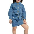 thumbnail image 1 of Odeerbi Kids Girls Two Pieces Cargo Skirt Set Lapel Collar Shirt High Waisted Skirt Set Fashion Solid Color Lapel Long Sleeve Short Skirt Suit Blue, 1 of 5