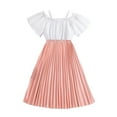 thumbnail image 1 of Odeerbi Kids Girls Two Pieces Skirt Set Off Shoulder Tops Pleated Skirt Set Casual Sleeveless Round Neck Strap Loose Botton Tank Top Solid Color Skirts Sets Pink, 1 of 7