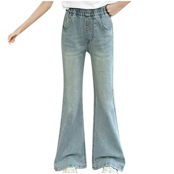Odeerbi Kids Girls Wide Leg Jeans Flared Denim Pants Children Long Jean Pants Loose Straight Leg Pants Wide Leg Pants Casual Outerwear Pants Kids Clothes Blue