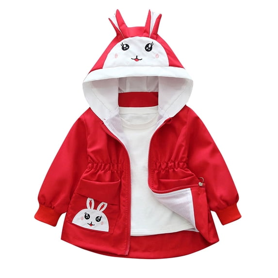 Odeerbi Kids Girls Winter Coat Cartoon Printed Hooded Jacket Warm Outerwear Overcoat Children's Casual Lapel Zipper Long Sleeve Hooded Cardigan Coat