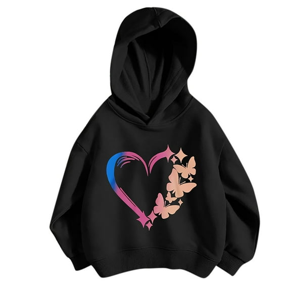 Odeerbi Kids Girls Winter Outfits Cartoon Print Sweatsuits Children's Fashion Thin Loose Style Hoodies Sweatpants Tracksuit Two Piece Set Black