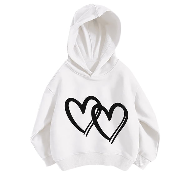 Odeerbi Kids Girls Winter Outfits Cartoon Print Sweatsuits Children's Fashion Thin Loose Style Hoodies Sweatpants Tracksuit Two Piece Set White