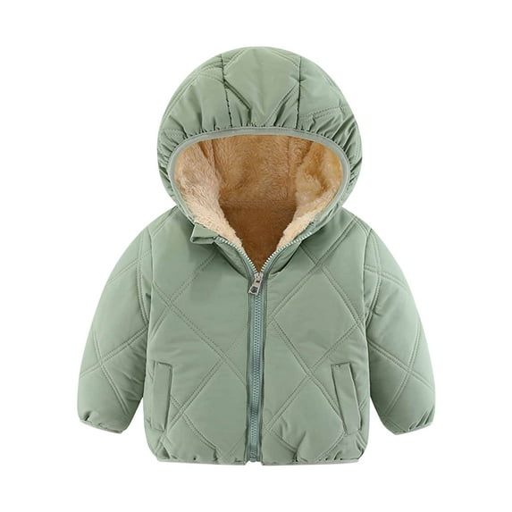 Odeerbi Kids Heavy Coat Winter Warm Padded Coats Toddler Baby Boys Girls Autumn Cotton Padded Jacket With Velvet Lining Hooded Zipper Coat Green