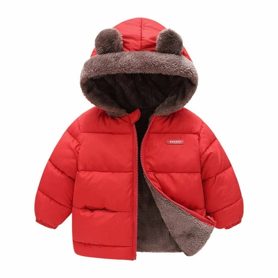 Odeerbi Kids Heavy Coat Winter Warm Padded Coats Toddler Baby Boys Girls Autumn Fleece Padded Jacket Hooded Zip Coat Red