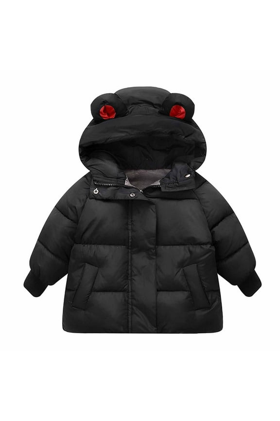 Kids Heavy Coat Winter Warm Padded Coats Toddler Baby Boys Girls Autumn Thick Down Cotton Padded Jacket Hooded Zipper Coat Black