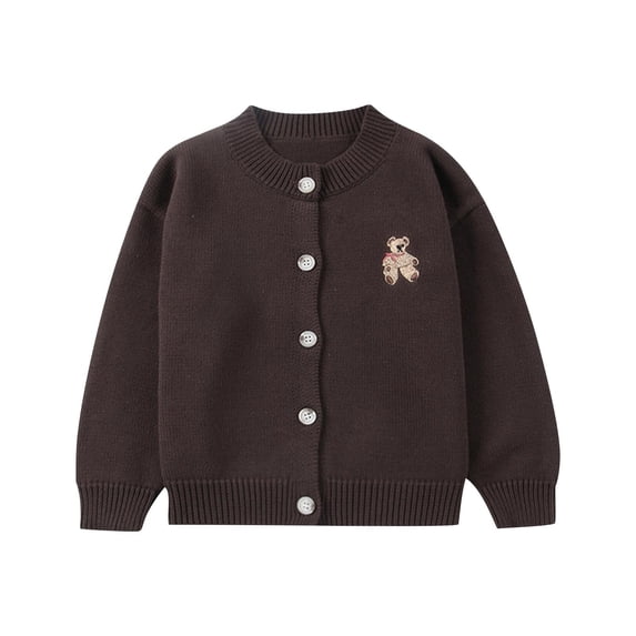 Odeerbi Kids Knit Cardigan Sweater Boys Girls Bear Embroidery Long Sleeve Button Front Warm Knitwear for Fall Winter