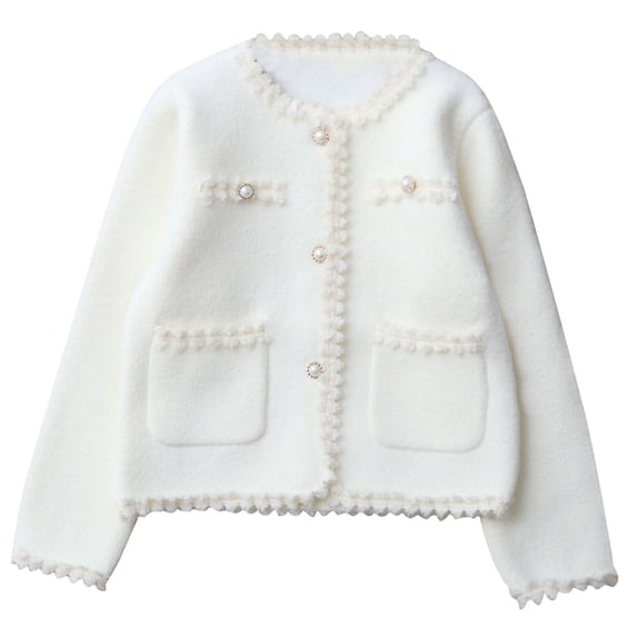 Odeerbi Kids Knit Cardigan Sweater Girls Long Sleeve Pearl Button Warm Knitwear with Pockets for Fall Winter