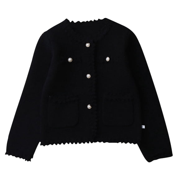 Odeerbi Kids Knit Cardigan Sweater Girls Long Sleeve Pearl Button Warm Knitwear with Pockets for Fall Winter