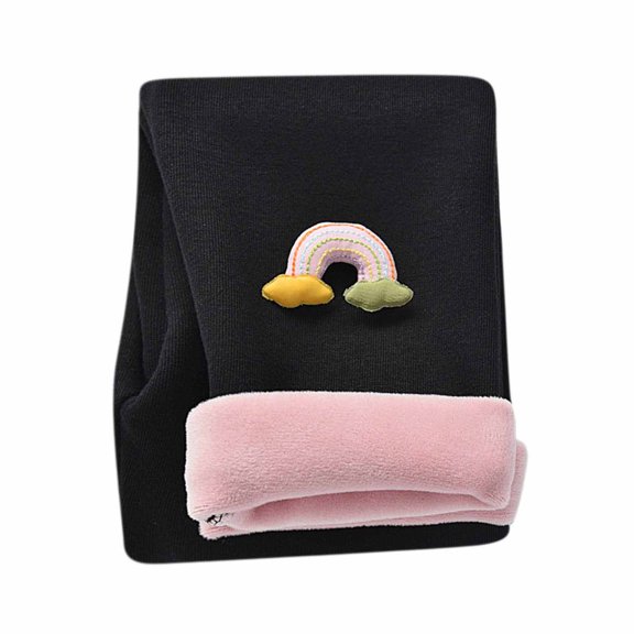 Odeerbi Kids Leggings Baby Tights Fall Winter Girls Ruffle Side Embroidery Leggings Cropped Trousers Black