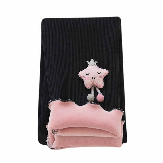 Odeerbi Kids Leggings Baby Tights Fall Winter Girls Ruffle Side Embroidery Leggings Cropped Trousers Black