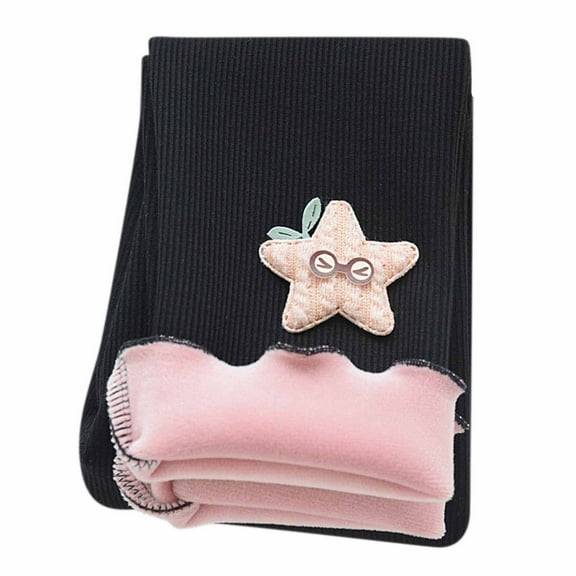 Odeerbi Kids Leggings Baby Tights Fall Winter Girls Ruffle Side Embroidery Leggings Cropped Trousers Black