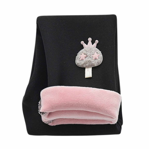 Odeerbi Kids Leggings Baby Tights Fall Winter Girls Ruffle Side Embroidery Leggings Cropped Trousers Black